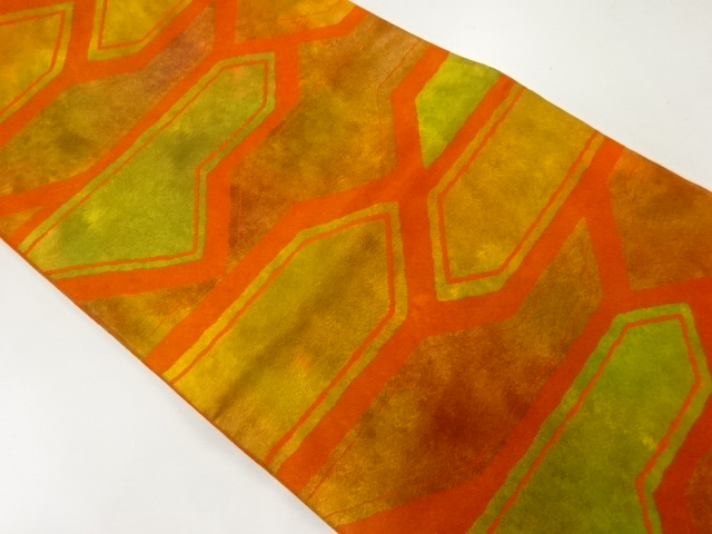 JAPANESE KIMONO / VINTAGE HIRAKI NAGOYAO OBI / SILK / WOVEN ABSTRACT PATTERN